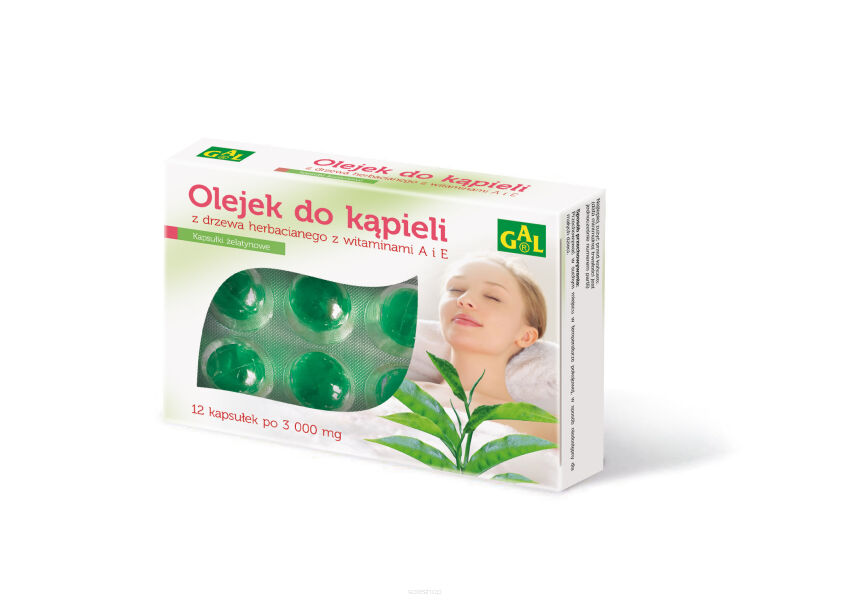 Olejek do kąpieli z drzewa herbacianego i witaminami A i E 3000 mg 12 kaps.
